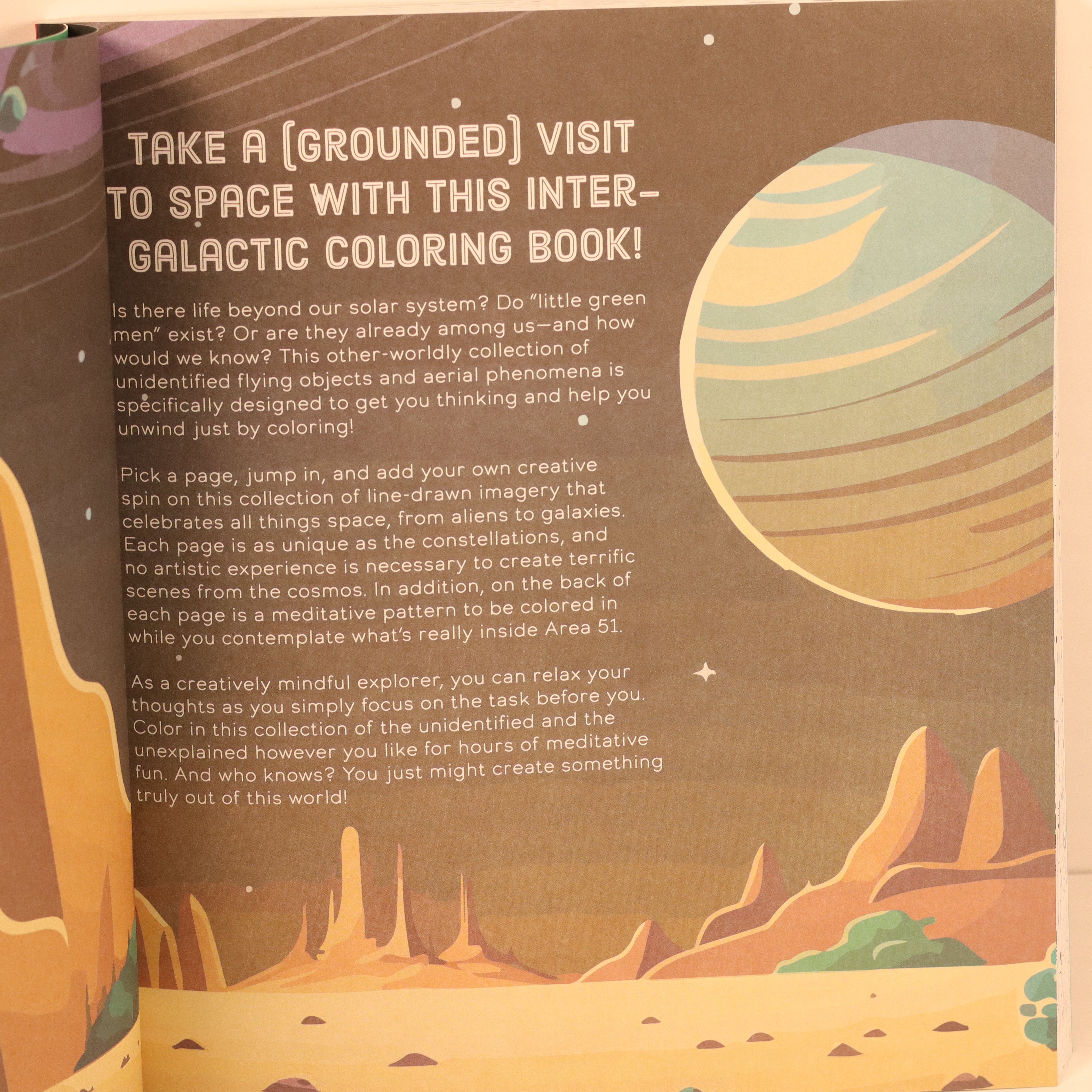 Coloring book cover with space-themed illustrations and text.