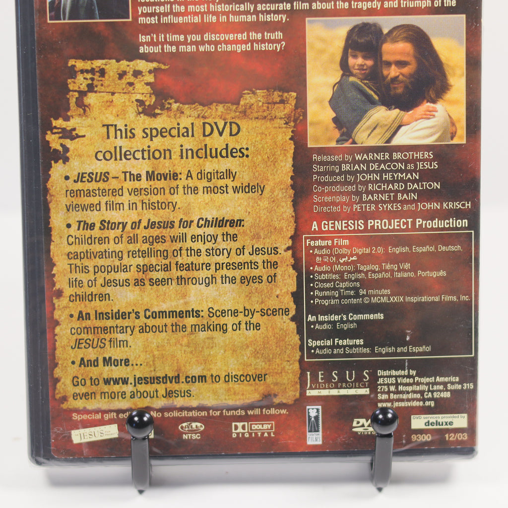 DVD cover for 'Jesus' movie collection with text and images of a man and child.