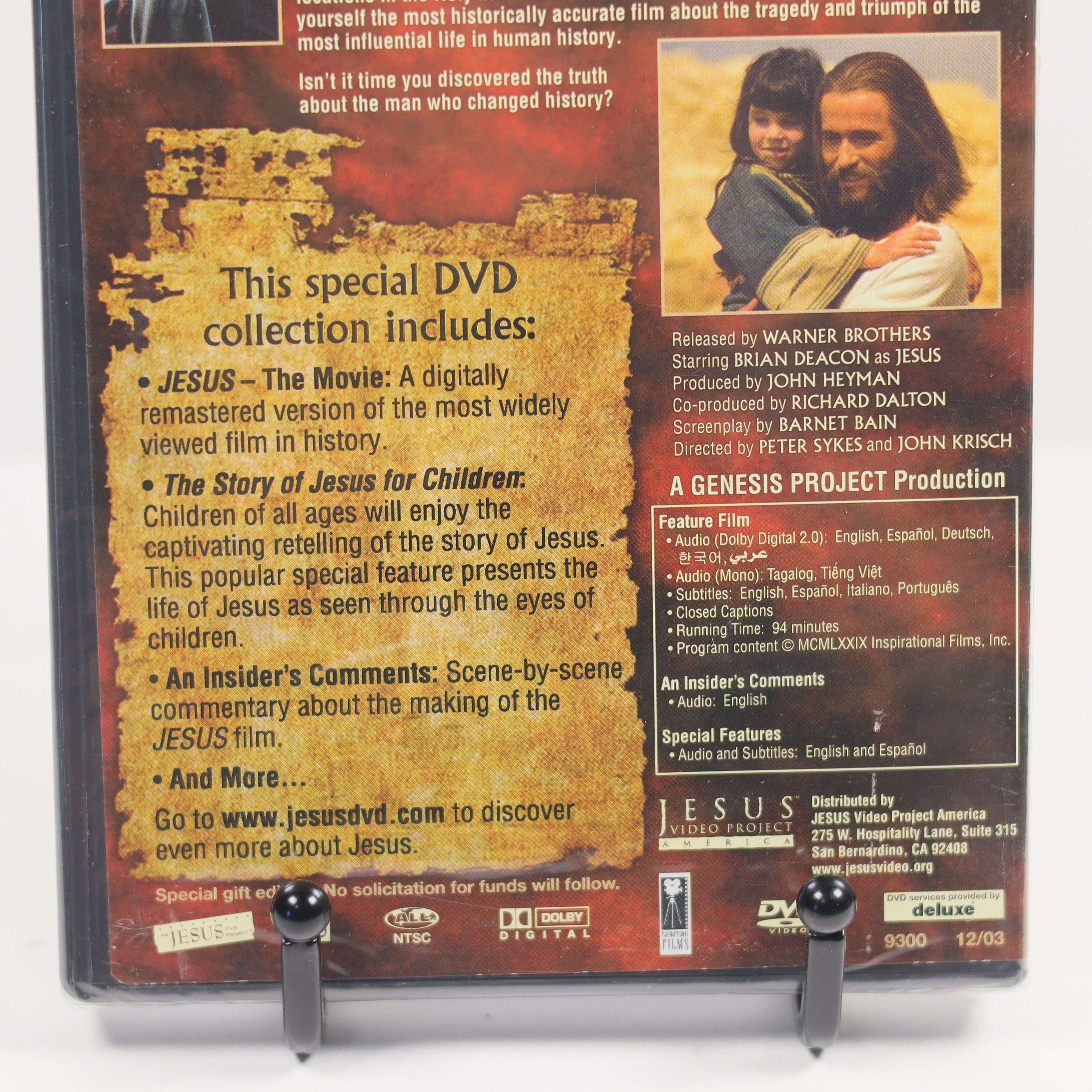 DVD cover for 'Jesus' movie collection with text and images of a man and child.