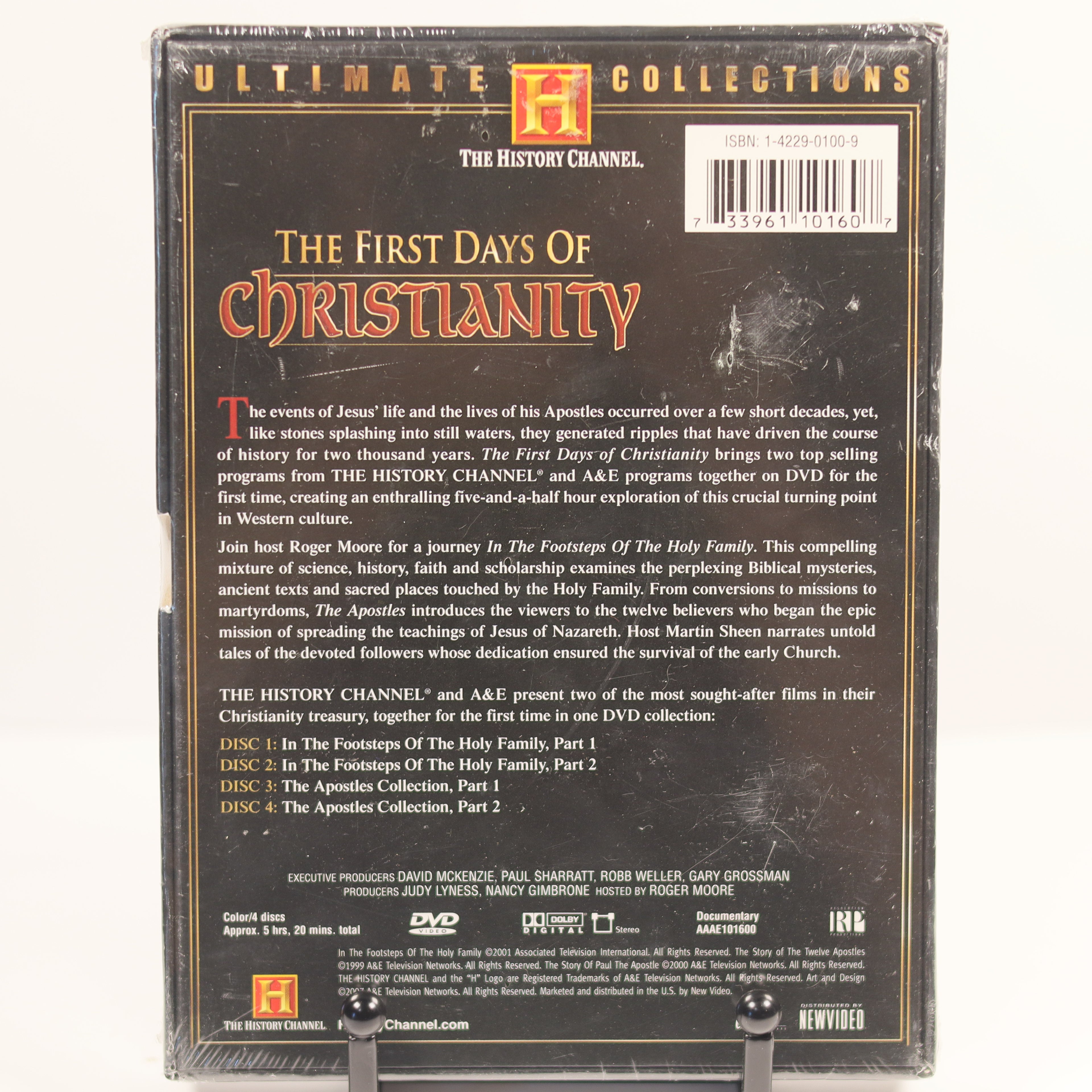 Back cover of 'The First Days of Christianity' DVD set with text and branding.