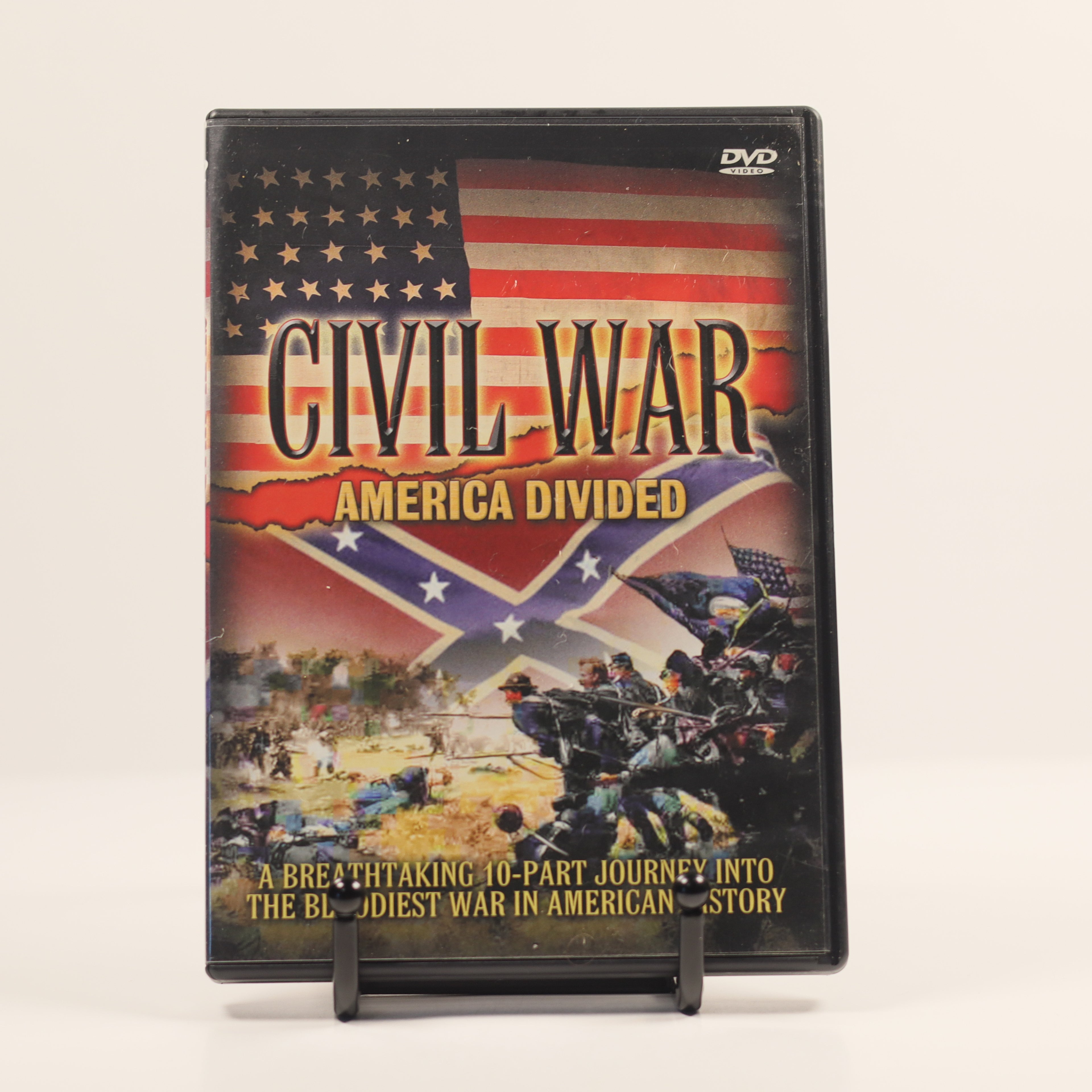 DVD cover of 'Civil War: America Divided' with American flag and Confederate flag design.