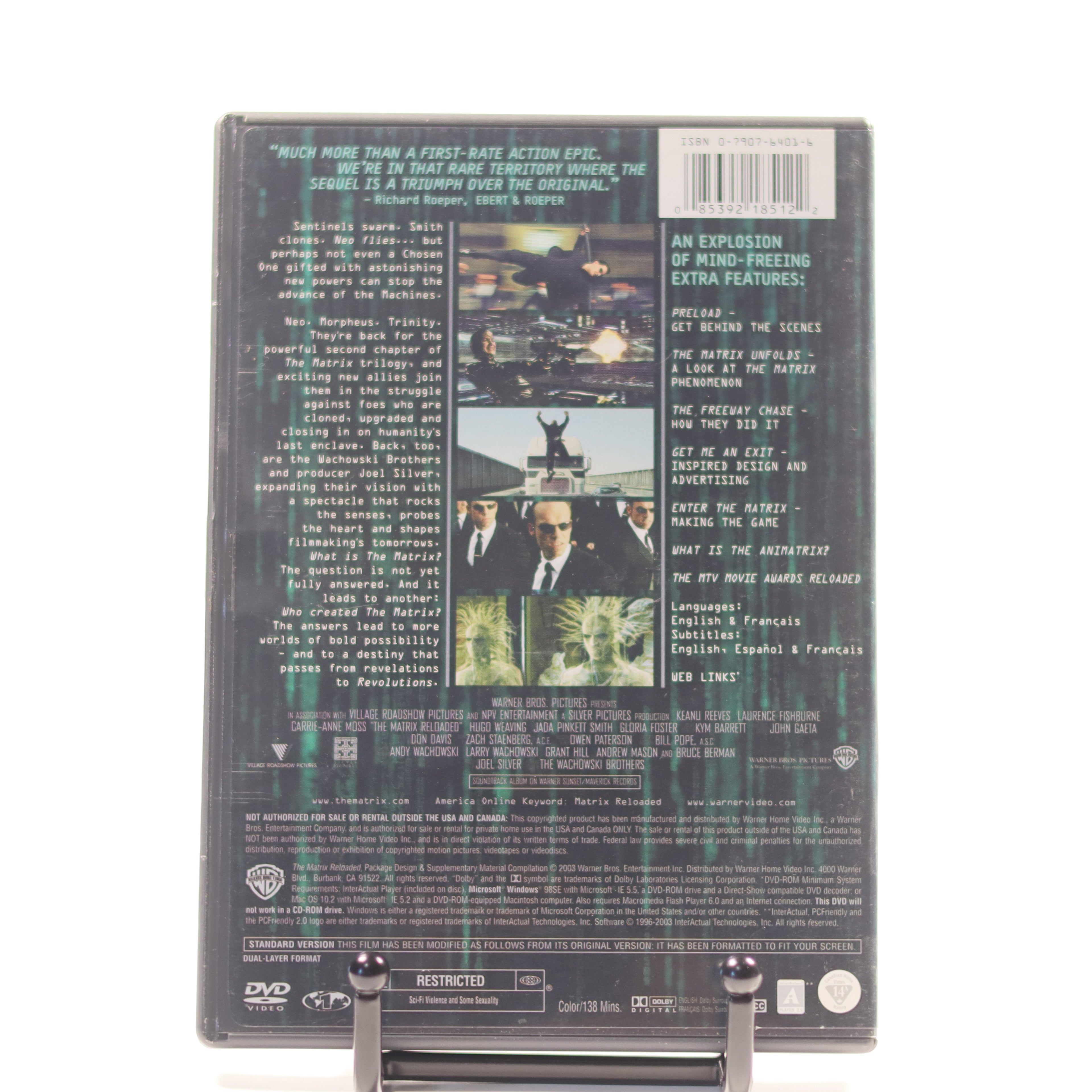 Back cover of a DVD with text and images on a white background