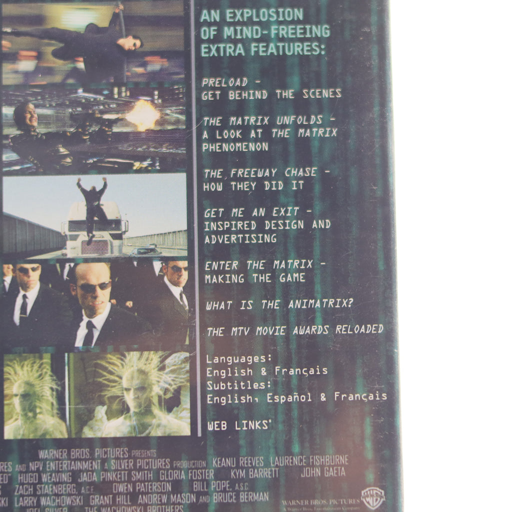 DVD menu for 'The Matrix' with scenes and text options.