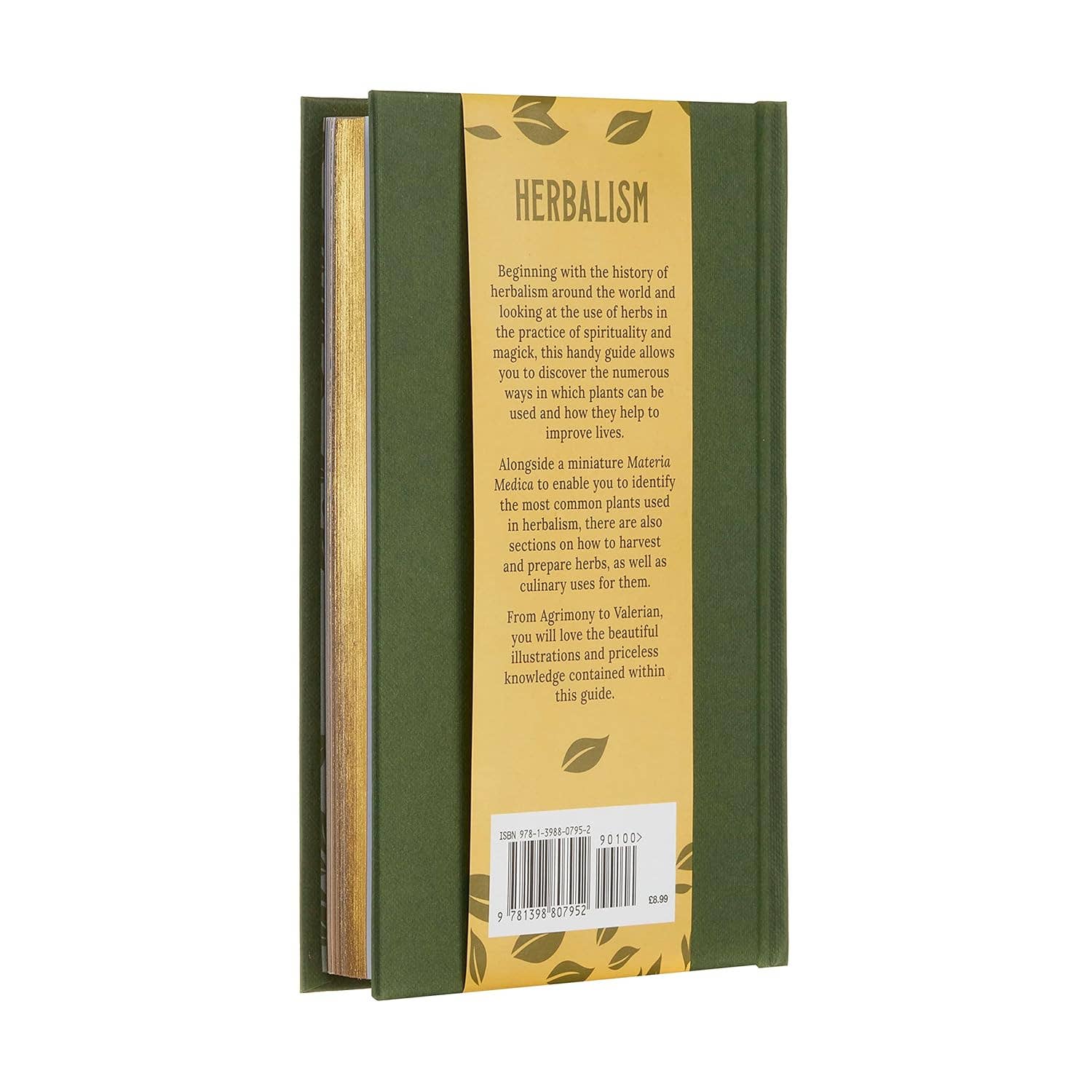 Book titled 'Herbalism' with green and yellow cover on a white background