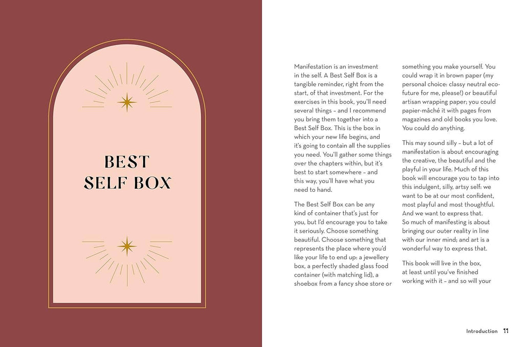 Book page with 'Best Self Box' design and text on a maroon background