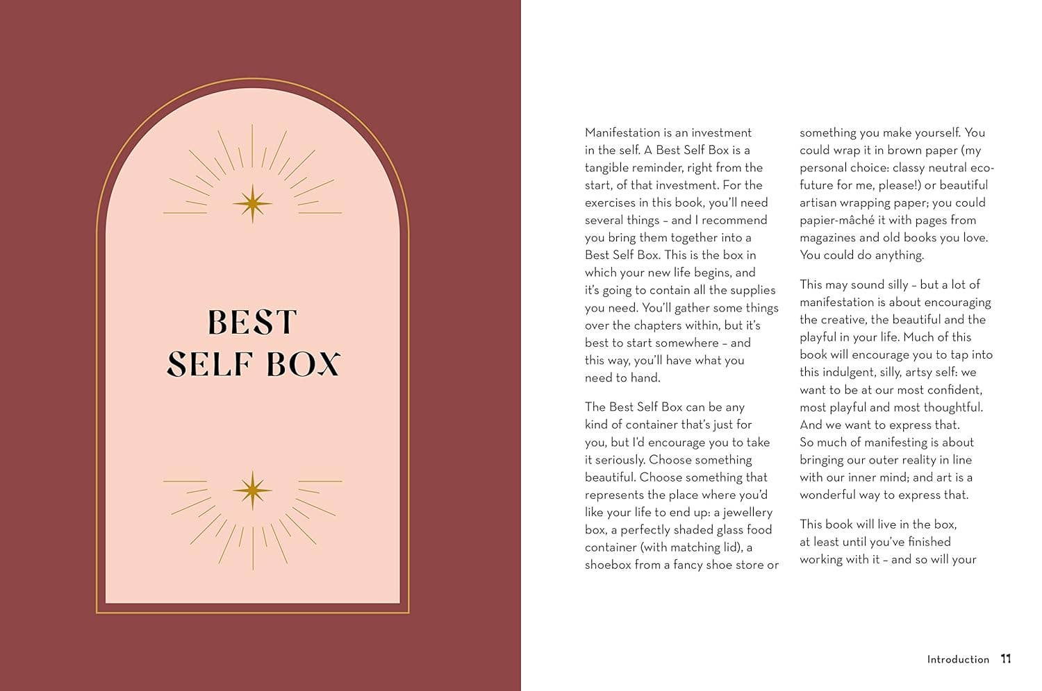Book page with 'Best Self Box' design and text on a maroon background