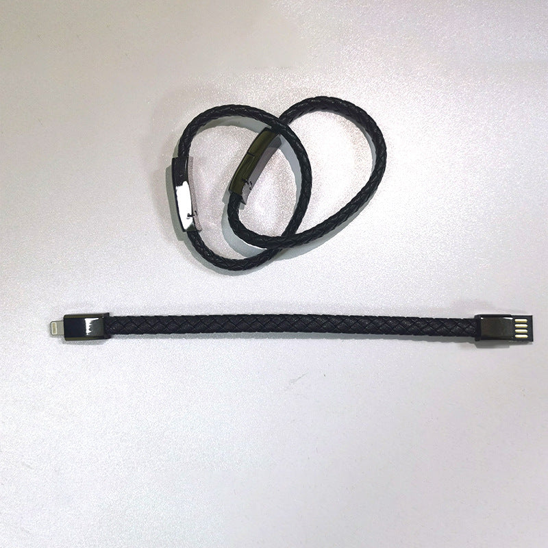 Black braided USB cable on a white background