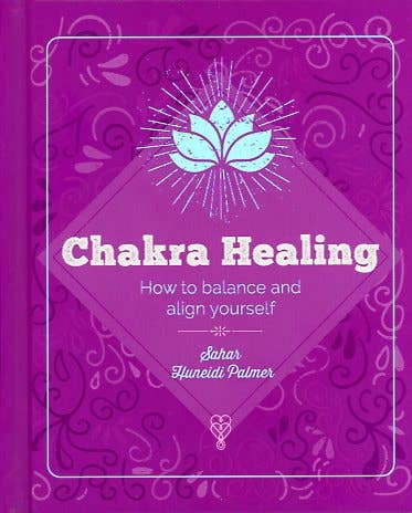 Purple book titled 'Chakra Healing' with a central design on a purple background