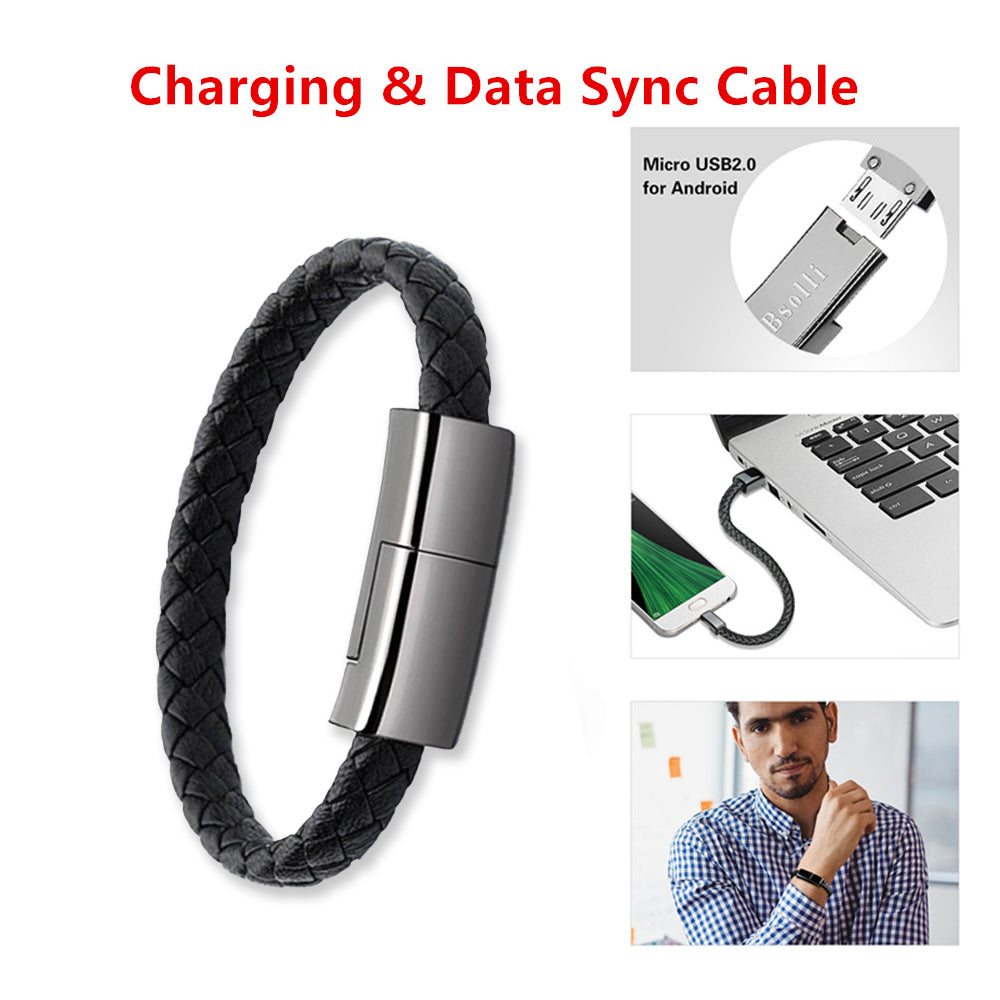 Bracelet with USB connector labeled 'Charging & Data Sync Cable' on a white background.