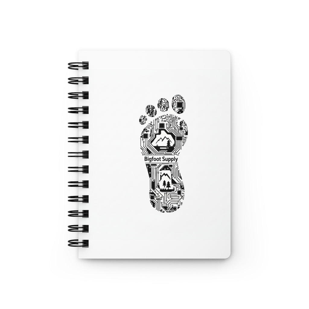 Bigfoot Supply logo o a white spiral bound note book. Front cover